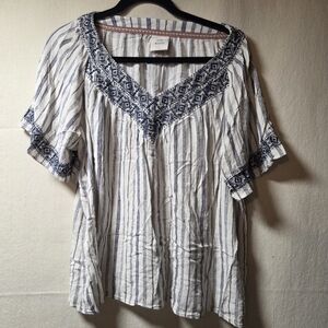 Knox Rose Blue and White Patterned Blouse